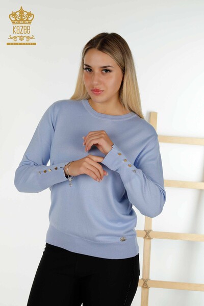 Wholesale Women's Knitwear Sweater Crew Neck Blue - 30508 | KAZEE 