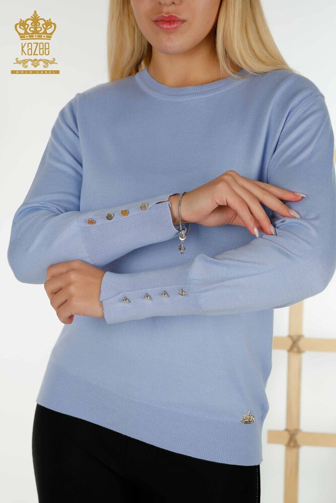 Wholesale Women's Knitwear Sweater Crew Neck Blue - 30508 | KAZEE - 2