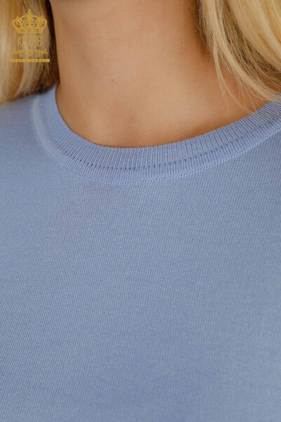 Wholesale Women's Knitwear Sweater Crew Neck Blue - 30508 | KAZEE - 3