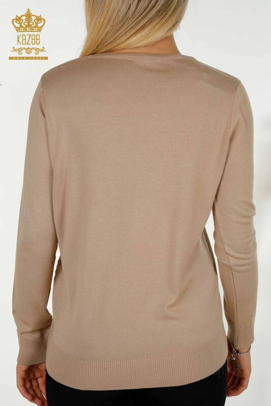 Wholesale Women's Knitwear Sweater Crew Neck Beige - 30027 | KAZEE