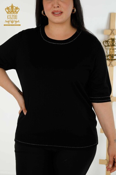 Wholesale Women's Knitwear Sweater Crew Neck Black - 30407 | KAZEE - 2