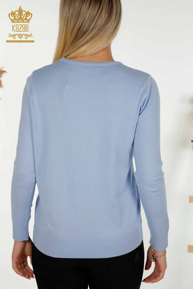 Wholesale Women's Knitwear Sweater Crew Neck Blue - 30027 | KAZEE - 6