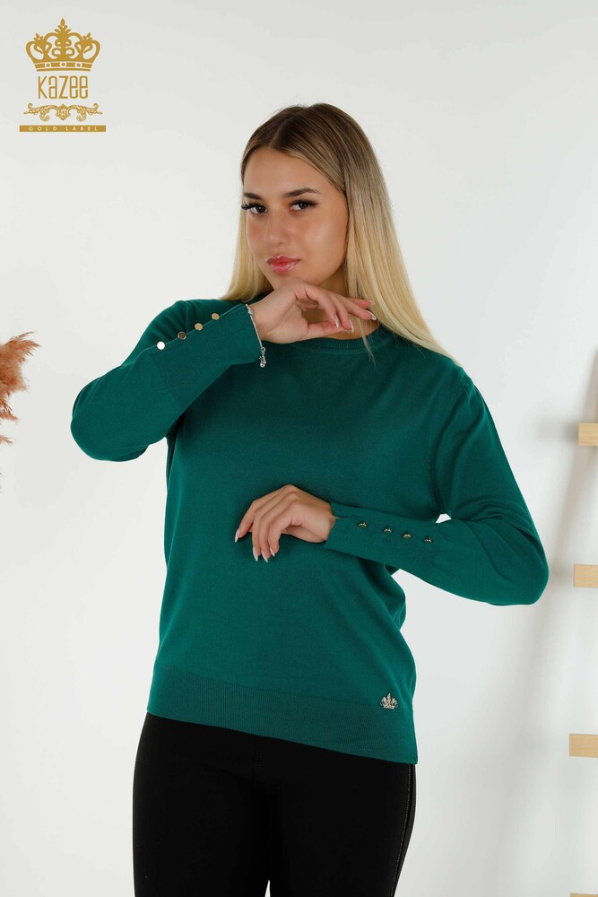 Wholesale Women's Knitwear Sweater Crew Neck Dark Green - 30508 | KAZEE - 1