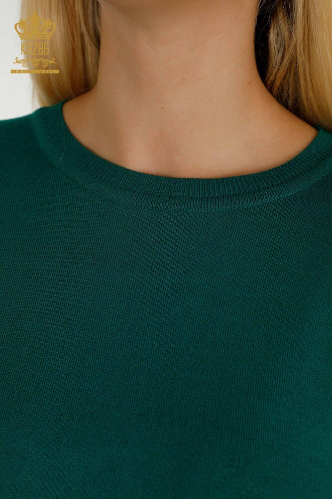 Wholesale Women's Knitwear Sweater Crew Neck Dark Green - 30508 | KAZEE - 5