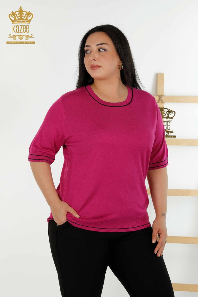 Wholesale Women's Knitwear Sweater Crew Neck Fuchsia - 30407 | KAZEE - 1