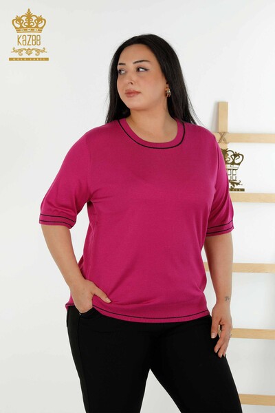 Wholesale Women's Knitwear Sweater Crew Neck Fuchsia - 30407 | KAZEE 