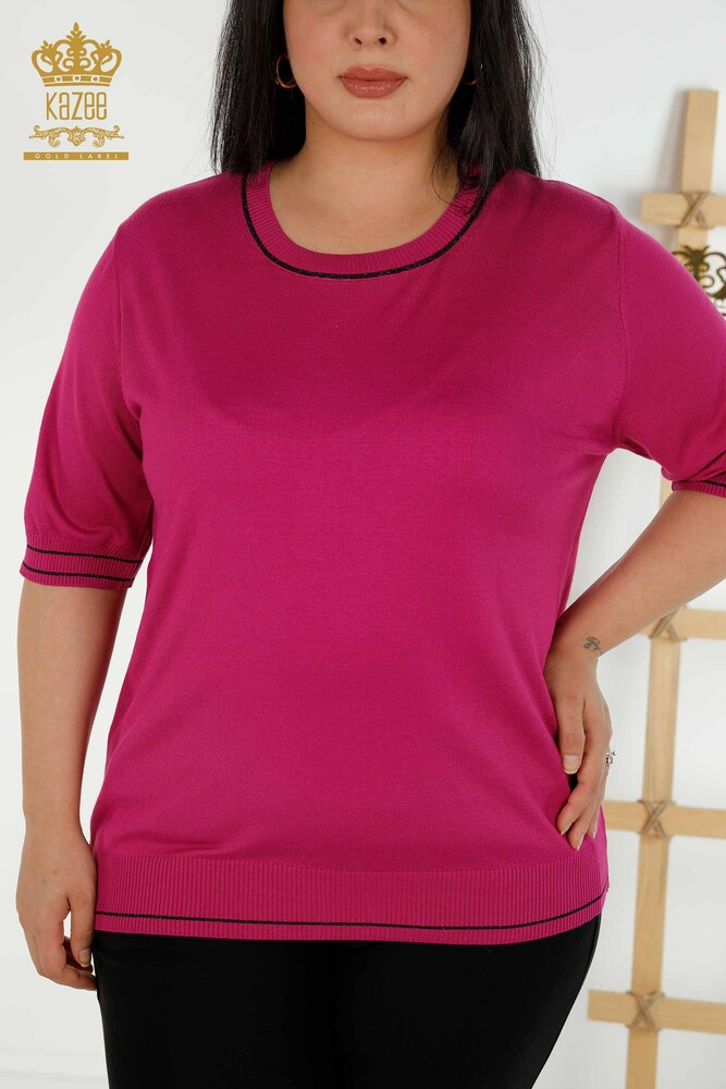 Wholesale Women's Knitwear Sweater Crew Neck Fuchsia - 30407 | KAZEE - 2