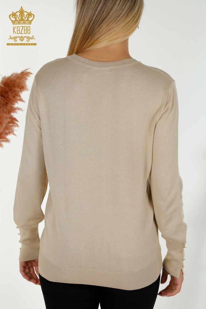 Wholesale Women's Knitwear Sweater Crew Neck Light Beige - 30508 | KAZEE - 6