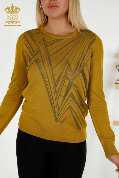 Wholesale Women's Knitwear Sweater Crew Neck Mustard - 30027 | KAZEE - Thumbnail