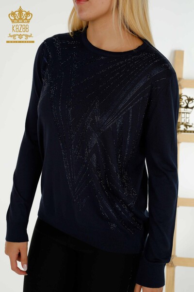 Wholesale Women's Knitwear Sweater Crew Neck Navy Blue - 30027 | KAZEE - Thumbnail