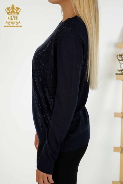 Wholesale Women's Knitwear Sweater Crew Neck Navy Blue - 30027 | KAZEE - Thumbnail