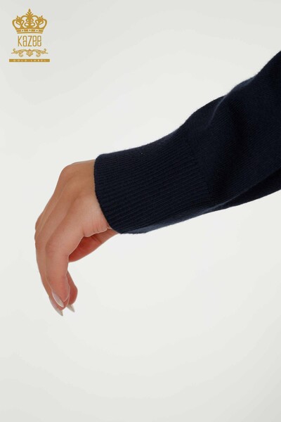 Wholesale Women's Knitwear Sweater Crew Neck Navy Blue - 30027 | KAZEE - Thumbnail