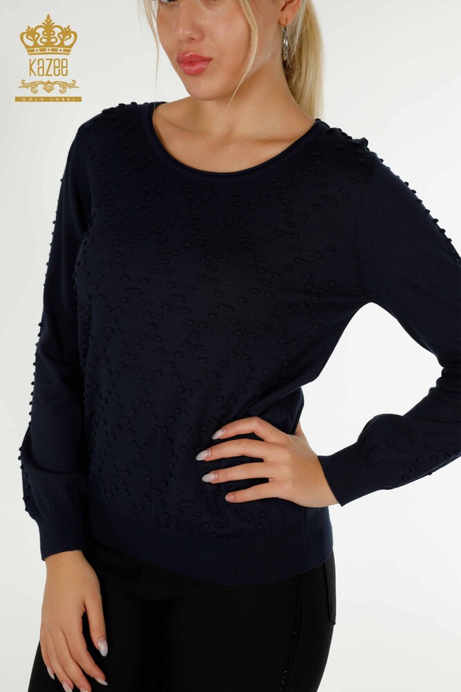 Wholesale Women's Knitwear Sweater Crew Neck Navy Blue - 30408 | KAZEE - 2