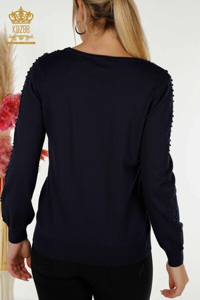 Wholesale Women's Knitwear Sweater Crew Neck Navy Blue - 30408 | KAZEE - 7