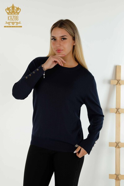 Wholesale Women's Knitwear Sweater Crew Neck Navy Blue - 30508 | KAZEE 