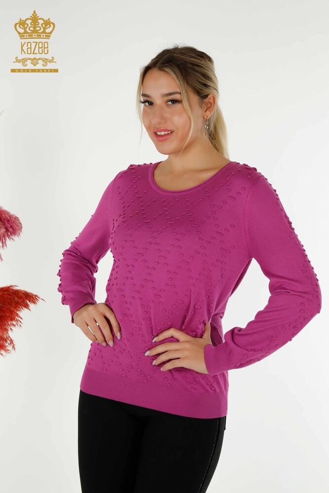 Wholesale Women's Knitwear Sweater Crew Neck Purple - 30408 | KAZEE - 1