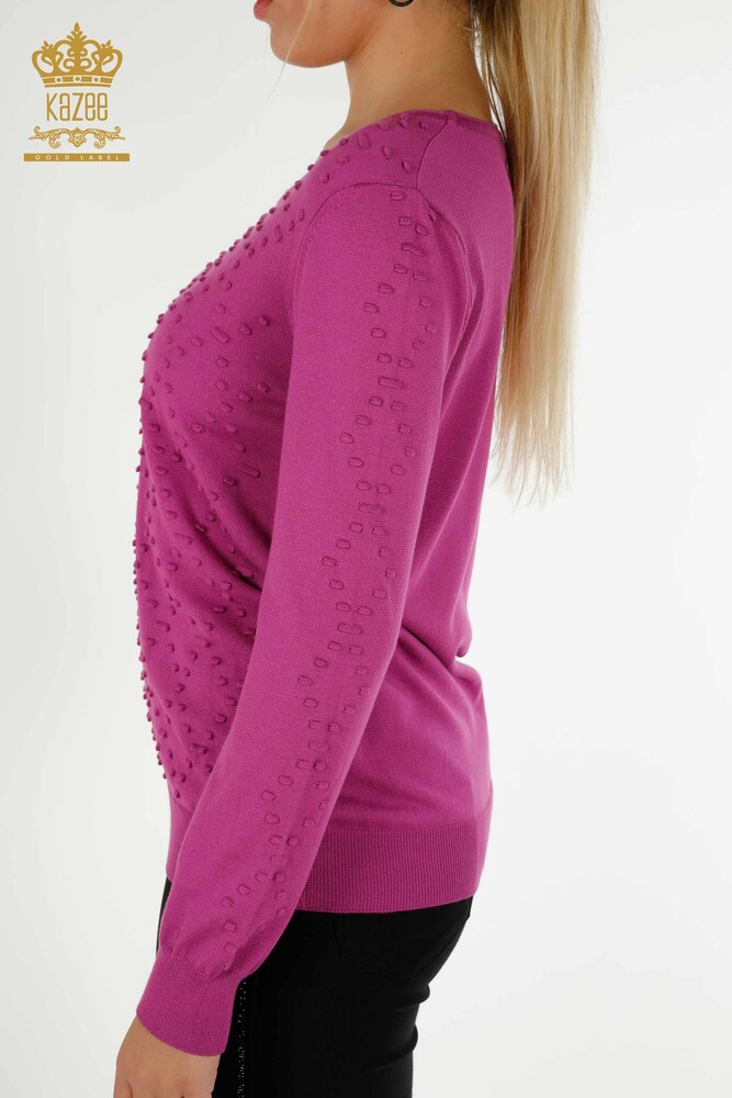 Wholesale Women's Knitwear Sweater Crew Neck Purple - 30408 | KAZEE - 5