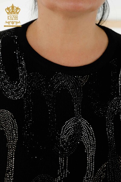 Wholesale Women's Knitwear Sweater - Crystal Stone Embroidered - Black - 16964 | KAZEE - 4