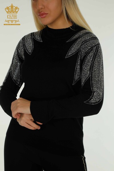 Wholesale Women's Knitwear Sweater Black with Crystal Stone Embroidery - 30114 | KAZEE - 2