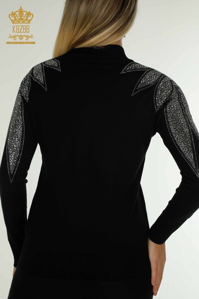 Wholesale Women's Knitwear Sweater Black with Crystal Stone Embroidery - 30114 | KAZEE - 7