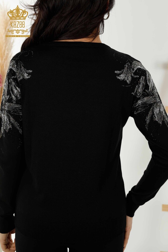 Wholesale Women's Knitwear Sweater Crystal Stone Embroidered Black - 30210 | KAZEE - 7