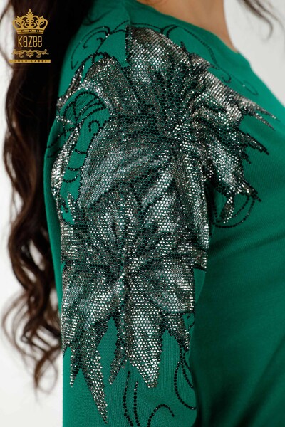 Wholesale Women's Knitwear Sweater Crystal Stone Embroidered Green - 30210 | KAZEE - 5