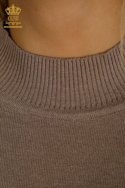 Wholesale Women's Knitwear Sweater Crystal Stone Embroidered Mink - 30114 | KAZEE - Thumbnail