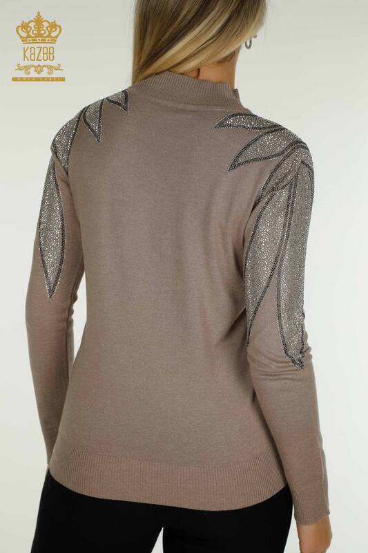 Wholesale Women's Knitwear Sweater Crystal Stone Embroidered Mink - 30114 | KAZEE