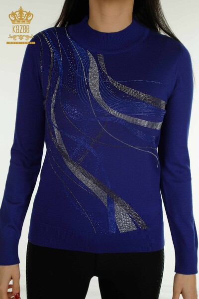 Wholesale Women's Knitwear Sweater Crystal Stone Embroidered Saks - 30469 | KAZEE - 2