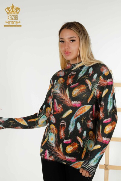 Wholesale Women's Knitwear Sweater Digital Print Black - 16970 | KAZEE - 1