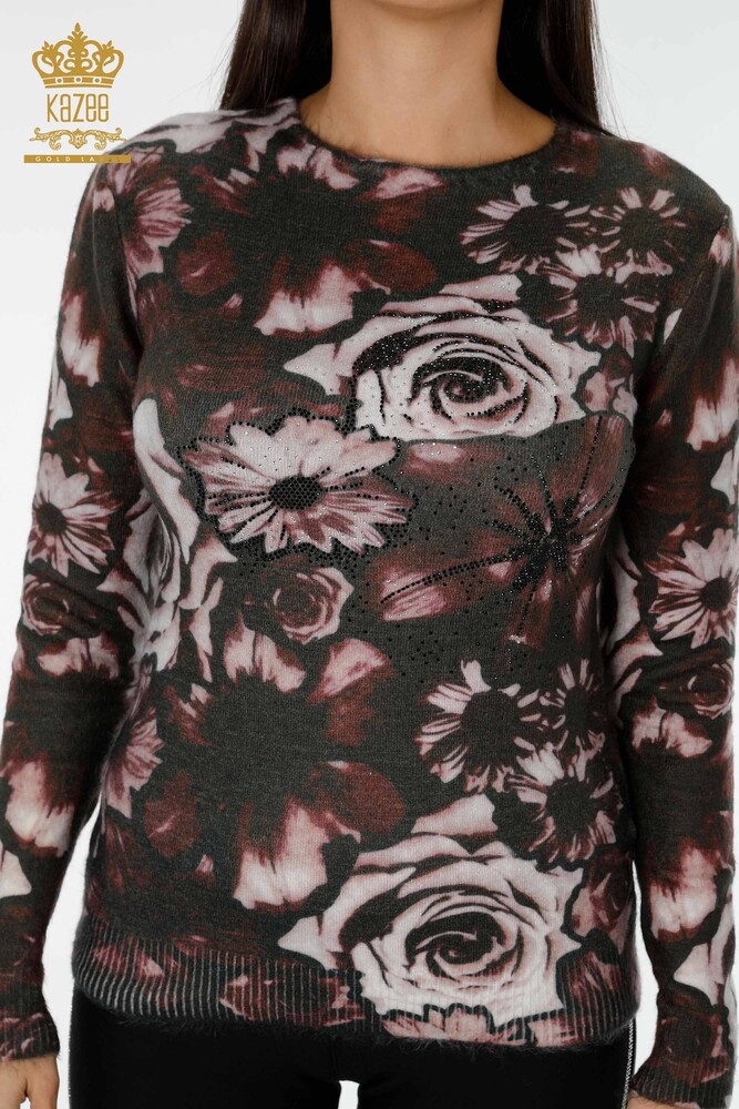 Wholesale Women's Knitwear Sweater Digital Print Brown - 18968 | KAZEE - 2