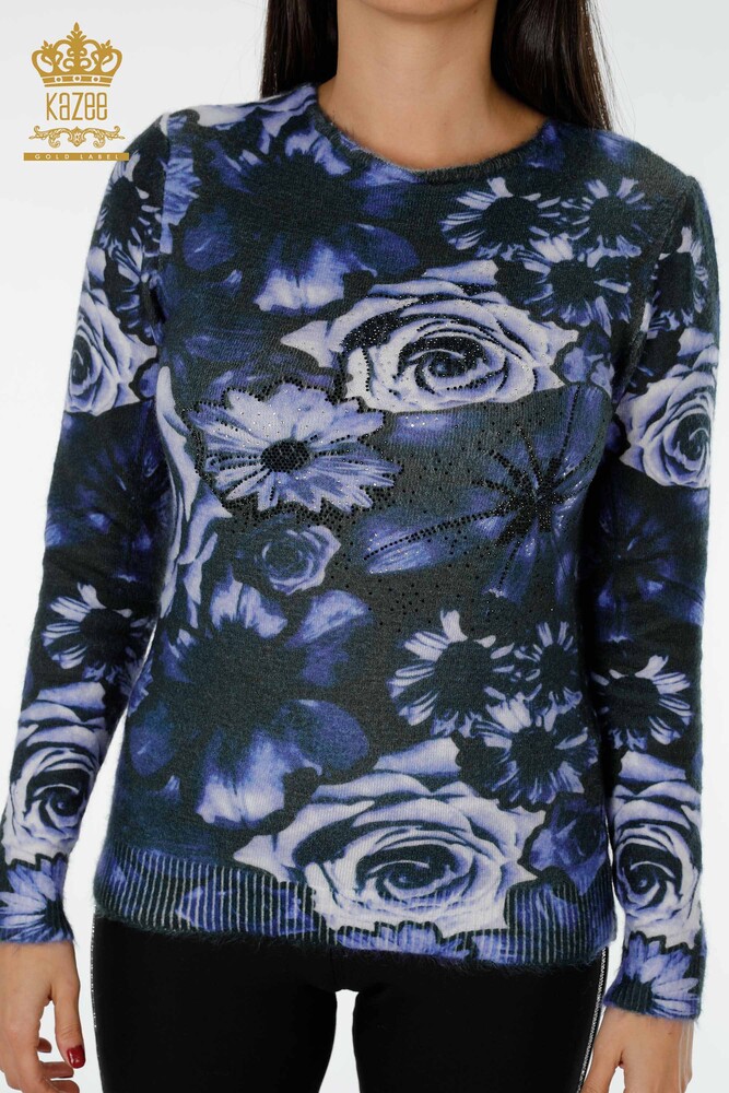 Wholesale Women's Knitwear Sweater Digital Print Navy - 18968 | KAZEE - 2