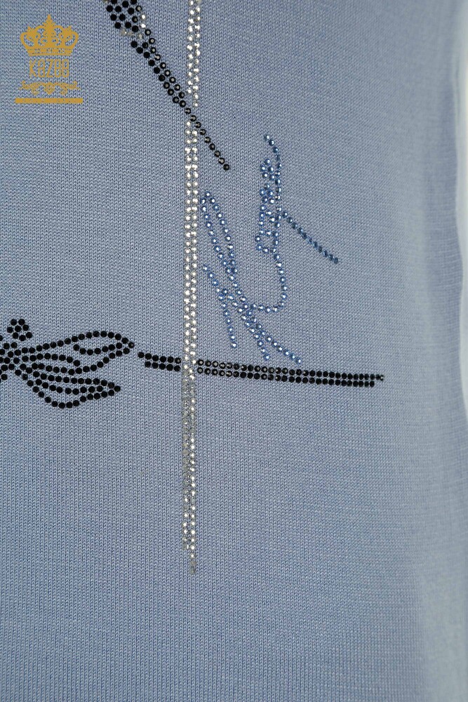 Wholesale Women's Knitwear Sweater Blue with Dragonfly Detail - 30650 | KAZEE - 5