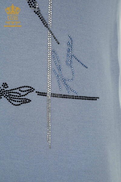 Wholesale Women's Knitwear Sweater Blue with Dragonfly Detail - 30650 | KAZEE - 5