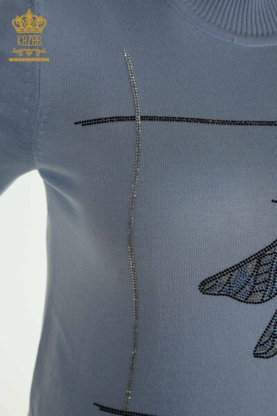 Wholesale Women's Knitwear Sweater Blue with Dragonfly Detail - 30650 | KAZEE - 6