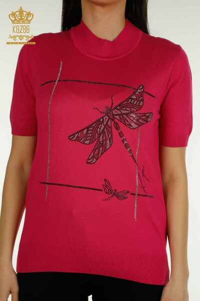 Wholesale Women's Knitwear Sweater with Dragonfly Detail Fuchsia - 30650 | KAZEE - 2