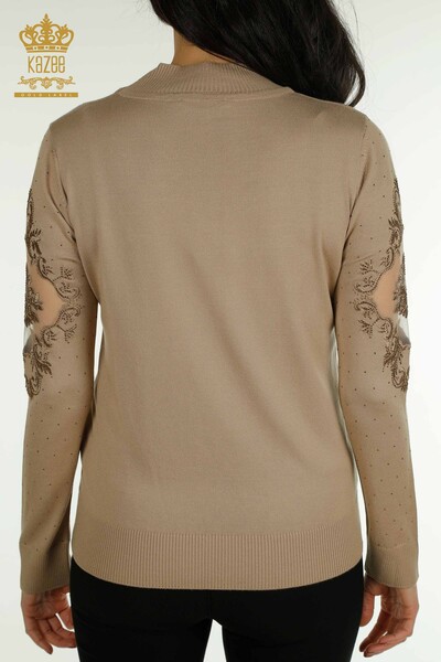 Wholesale Women's Knitwear Sweater Embroidered Beige - 30892 | KAZEE - 7