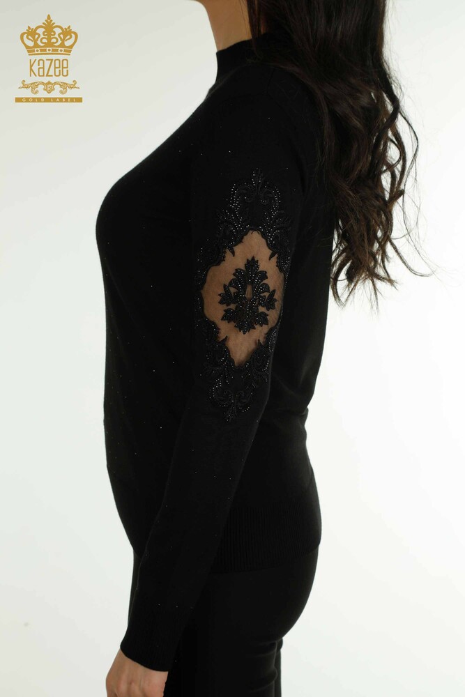 Wholesale Women's Knitwear Sweater Embroidered Black - 30892 | KAZEE - 4