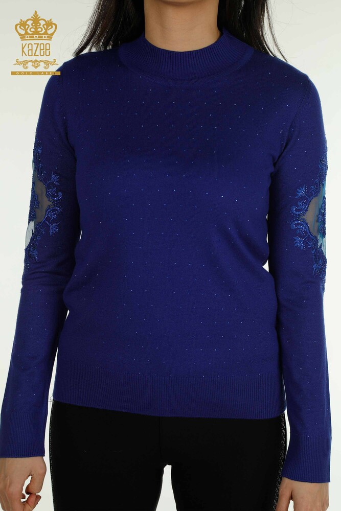 Wholesale Women's Knitwear Sweater Embroidered Saks - 30892 | KAZEE - 2