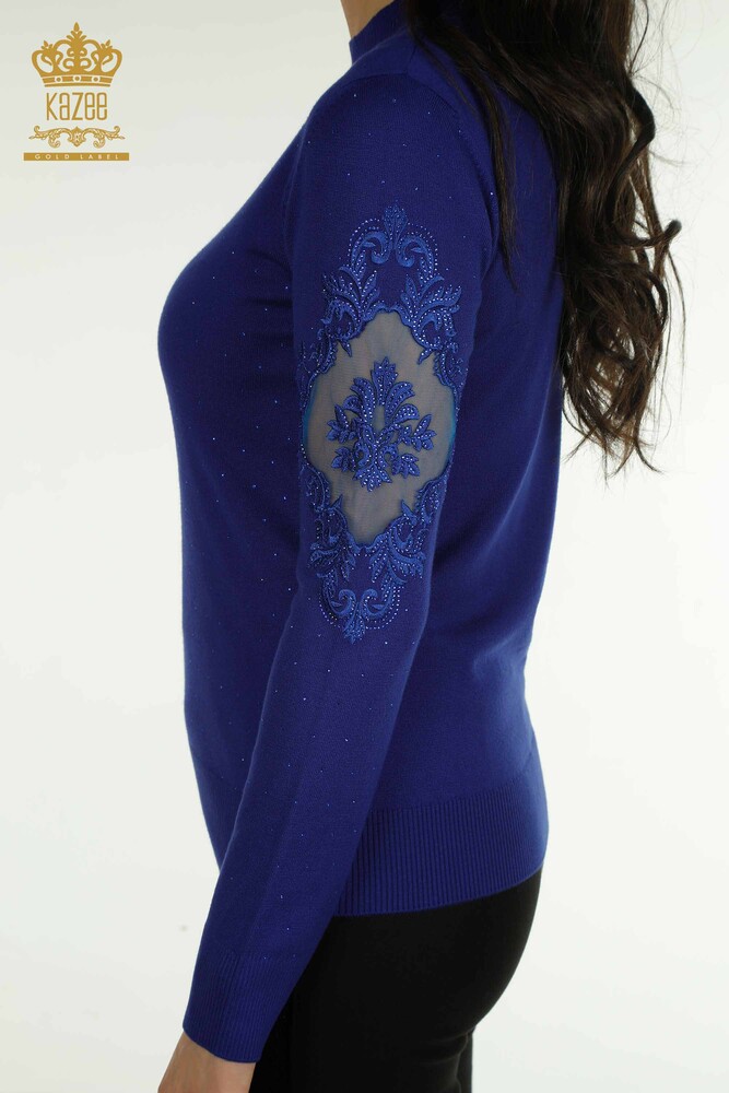 Wholesale Women's Knitwear Sweater Embroidered Saks - 30892 | KAZEE - 5