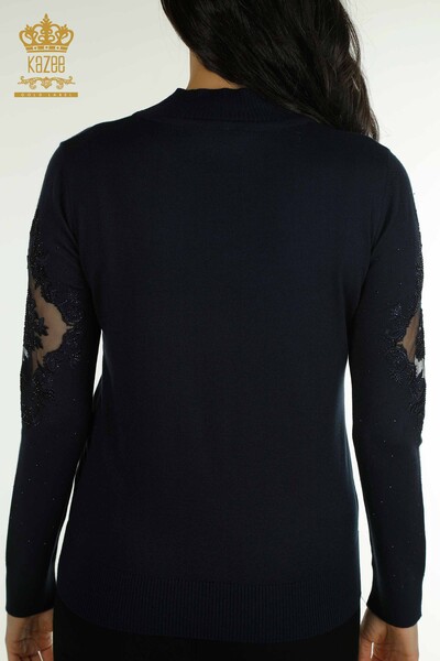 Wholesale Women's Knitwear Sweater Embroidered Navy Blue - 30892 | KAZEE - 8