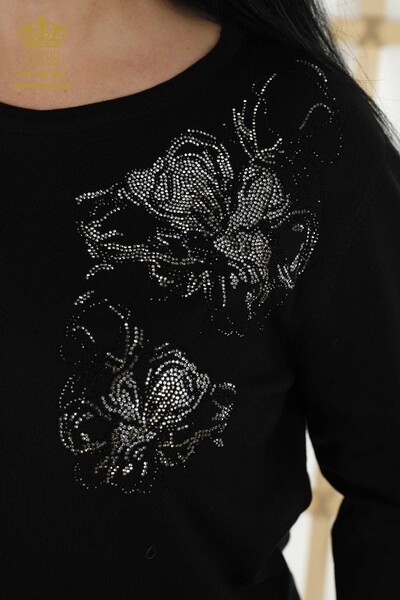 Wholesale Women's Knitwear - Floral Pattern - Black - 30152 | KAZEE - 3