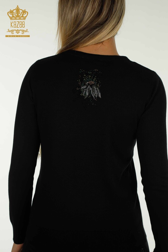 Wholesale Women's Knitwear Sweater Flower Embroidered Black - 30612 | KAZEE - 8