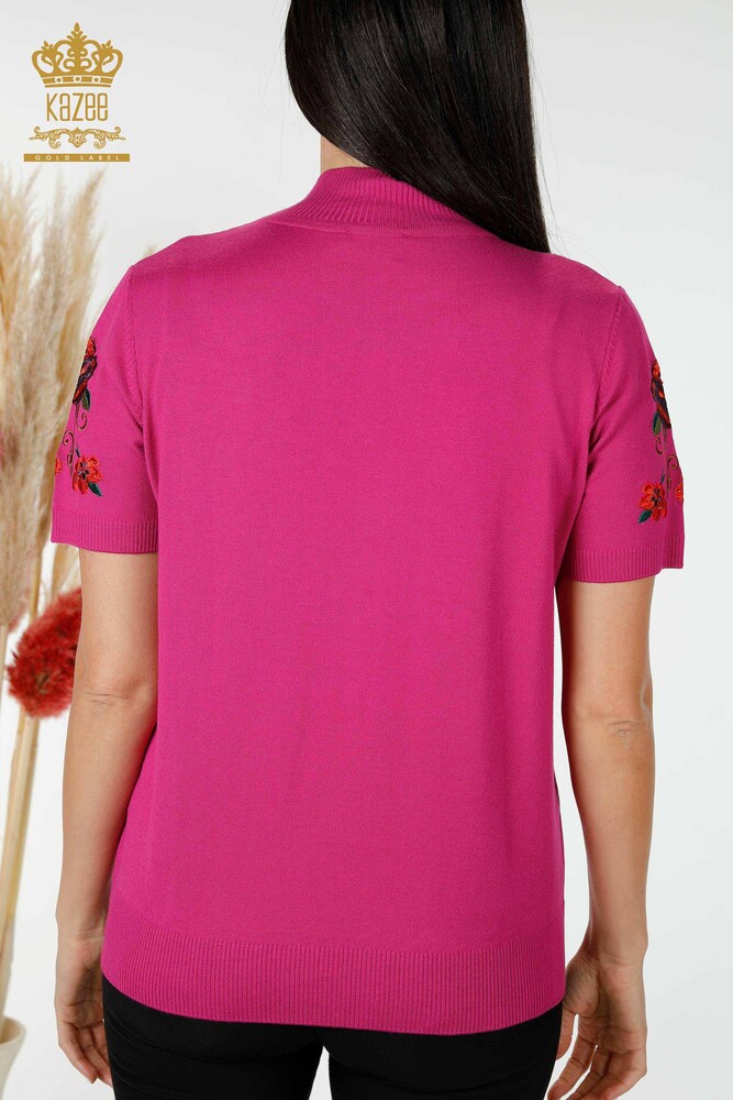 Wholesale Women's Knitwear Sweater Floral Patterned Fuchsia - 15876 | KAZEE - 8