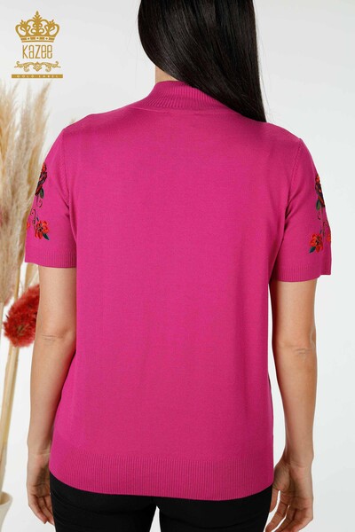 Wholesale Women's Knitwear Sweater Floral Patterned Fuchsia - 15876 | KAZEE - 8