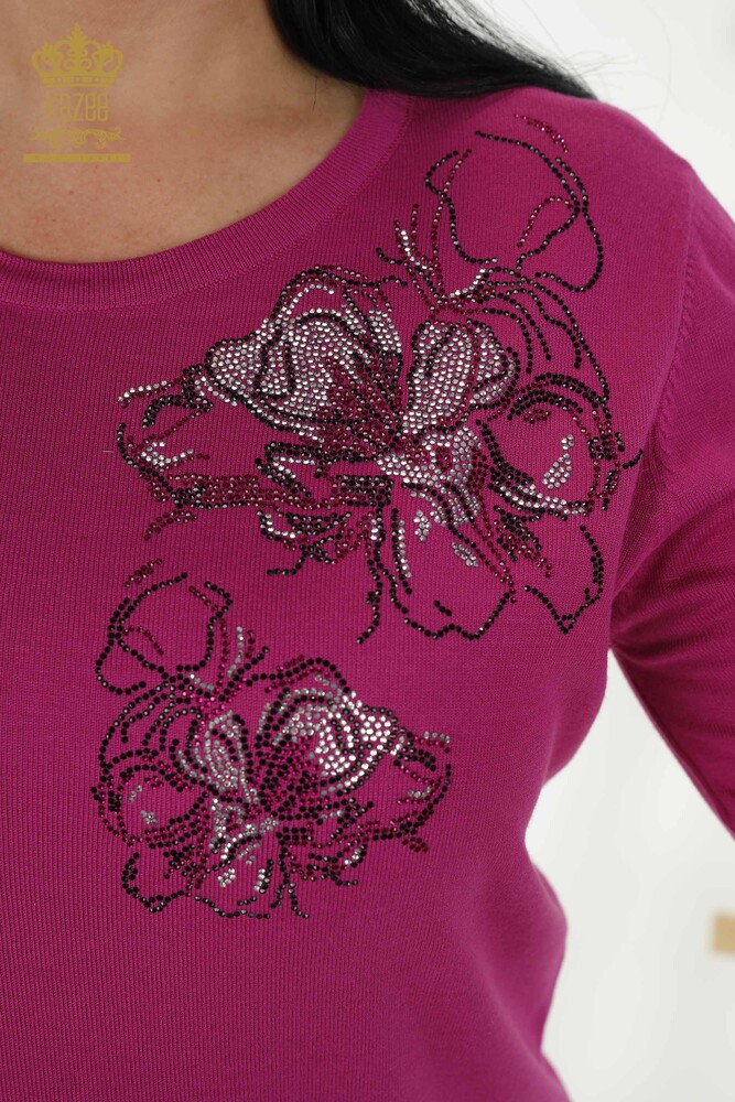 Wholesale Women's Sweater - Floral Pattern - Fuchsia - 30152 | KAZEE - 3