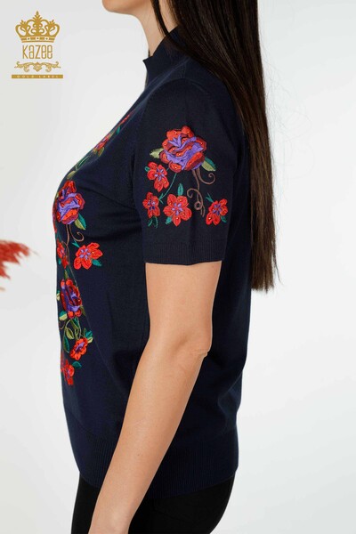 Wholesale Women's Knitwear Sweater Floral Patterned Navy - 15876 | KAZEE - 6