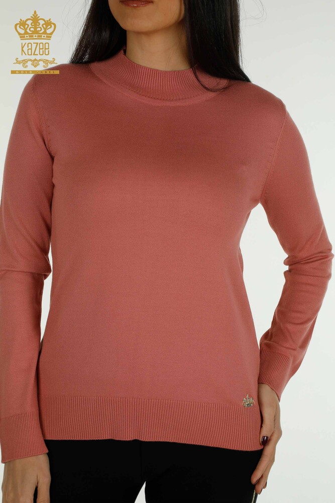 Wholesale Women's Knitwear Sweater High Collar Basic Dusty Rose - 30613 | KAZEE - 2