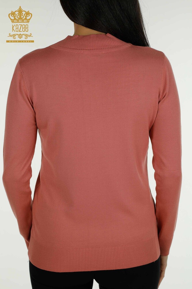 Wholesale Women's Knitwear Sweater High Collar Basic Dusty Rose - 30613 | KAZEE - 6