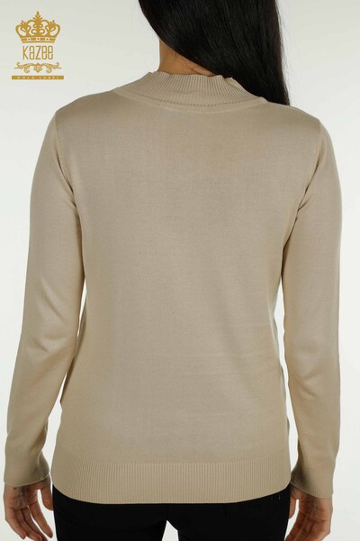 Wholesale Women's Knitwear Sweater High Collar Basic Light Beige - 30613 | KAZEE - 6